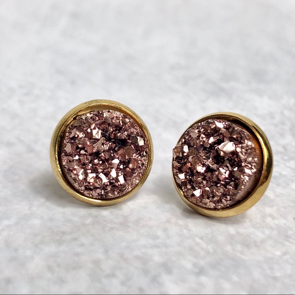 Rose Gold Druzy Earrings - Picture 4 of 4